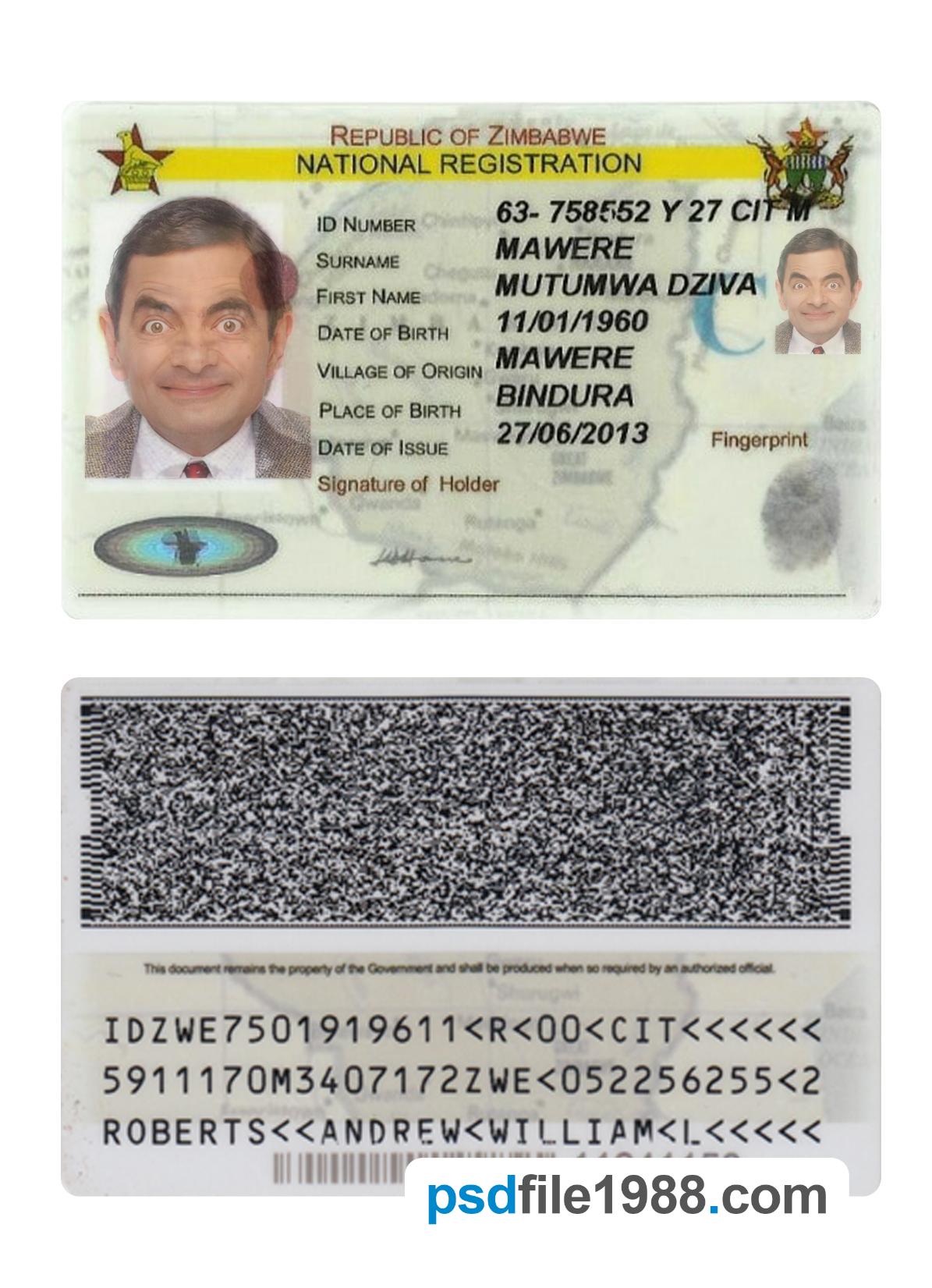 Zimbabwe National Registration ID Card